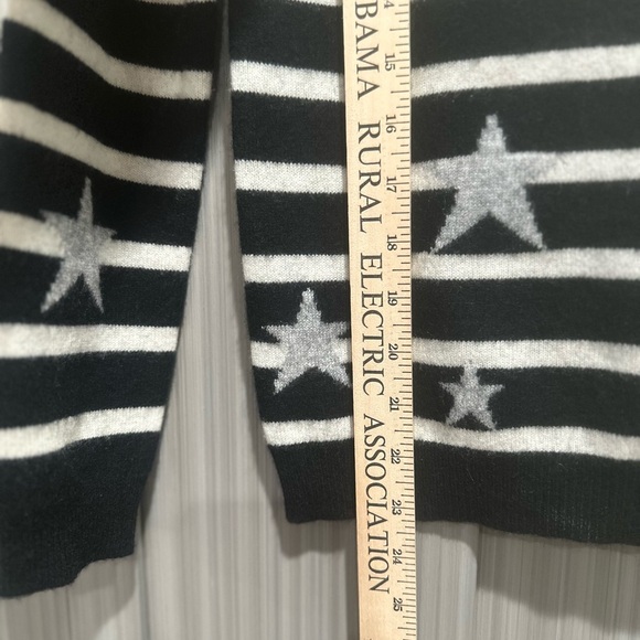 Ply Cashmere Black White Star Striped Cashmere Sweater Fall Cozy Sz XS - Picture 3 of 6